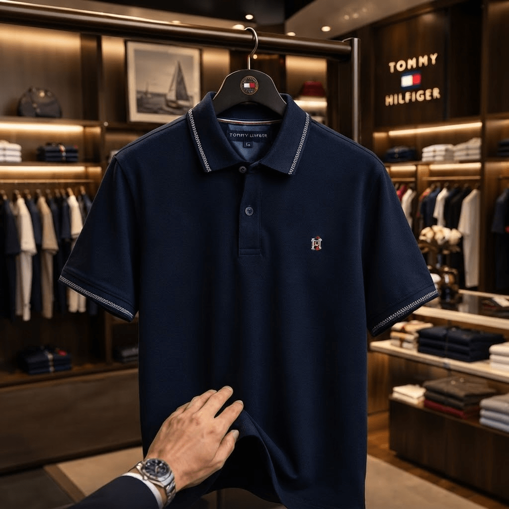 Men's Casual Navy Blue Polo Shirt – Short Sleeve Designer-Inspired Collared T-Shirt