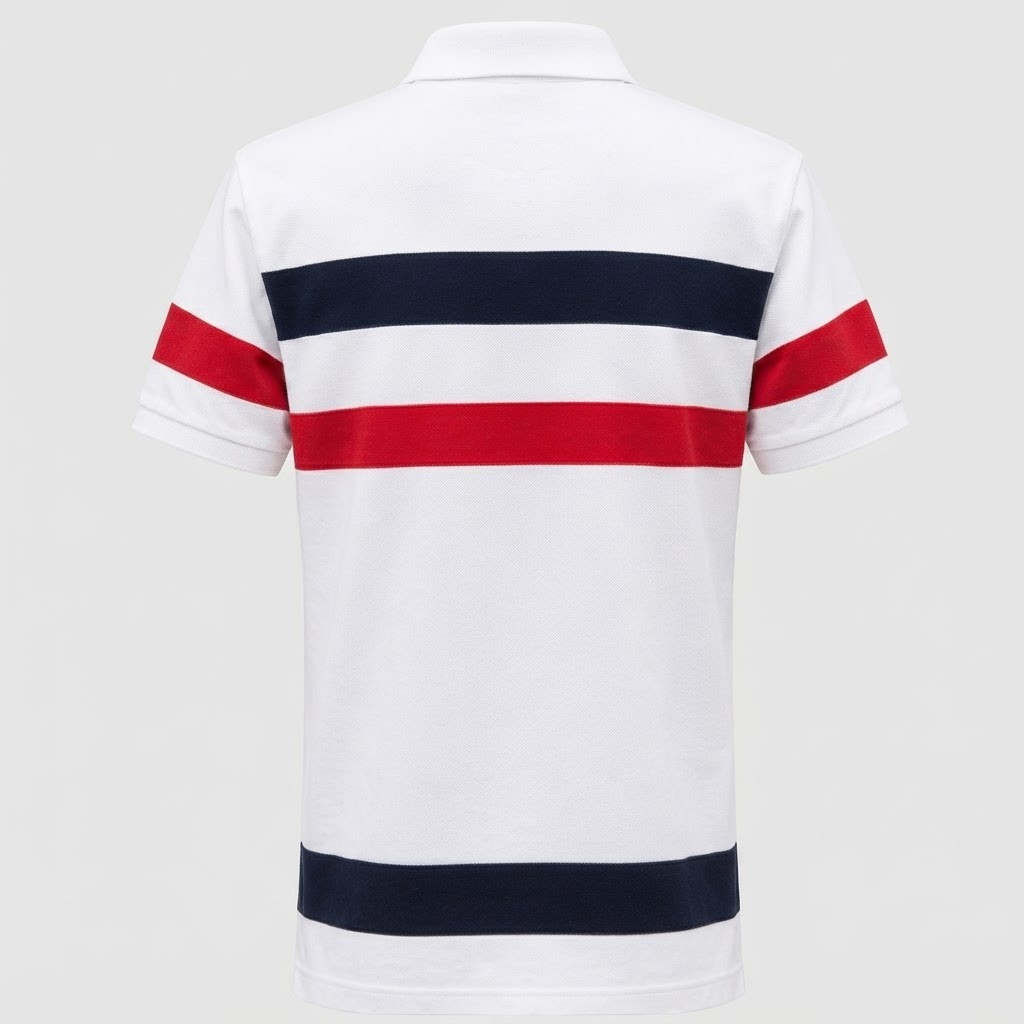 Men's White Color-Block Striped Polo Shirt