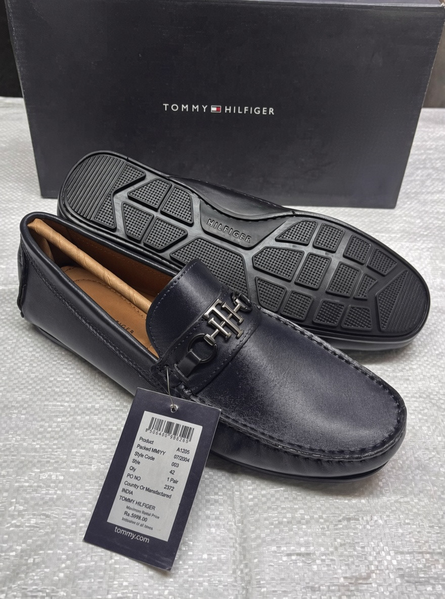 Tommy Hilfiger Men's Classic Blue Leather Bit Loafer Driving Shoes – Original Box Included