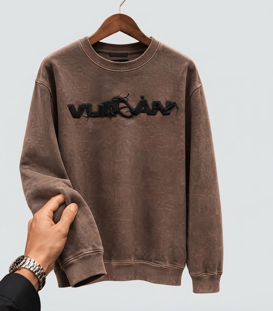 Men's Casual Fleece Sweatshirt – Embroidered Graphic Crew Neck Pullover