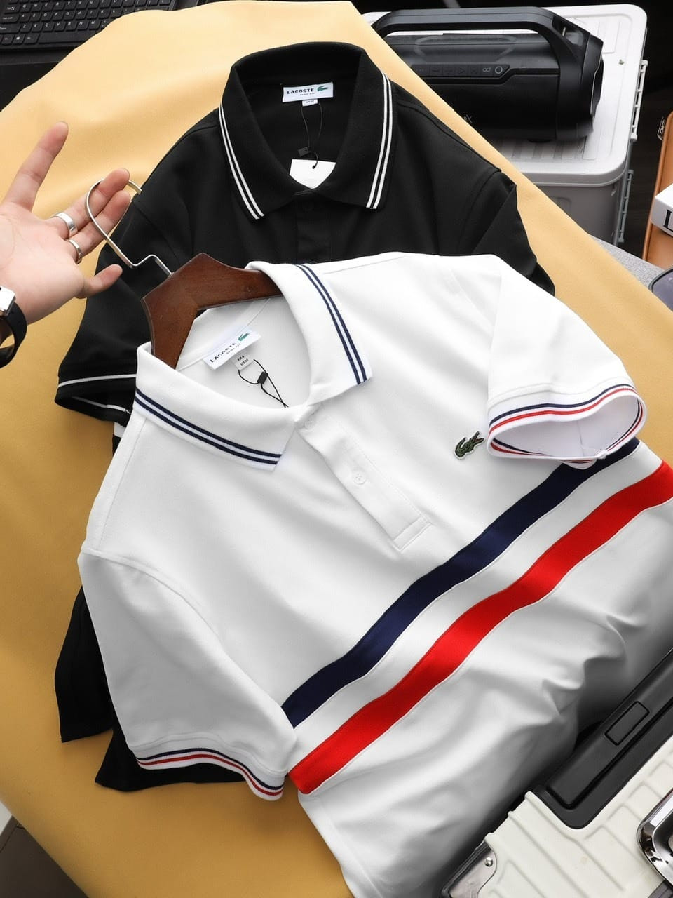 Lacoste Men's Classic Short-Sleeve Polo Shirt with Striped Collar & Sleeve Details