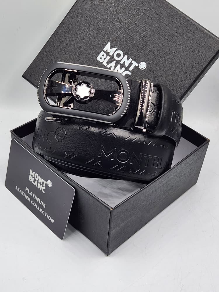 Montblanc Platinum Leather Collection Black Embossed Leather Belt