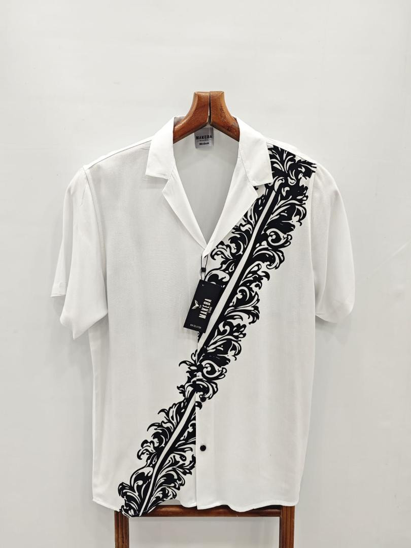 Men's White Short Sleeve Printed Shirt