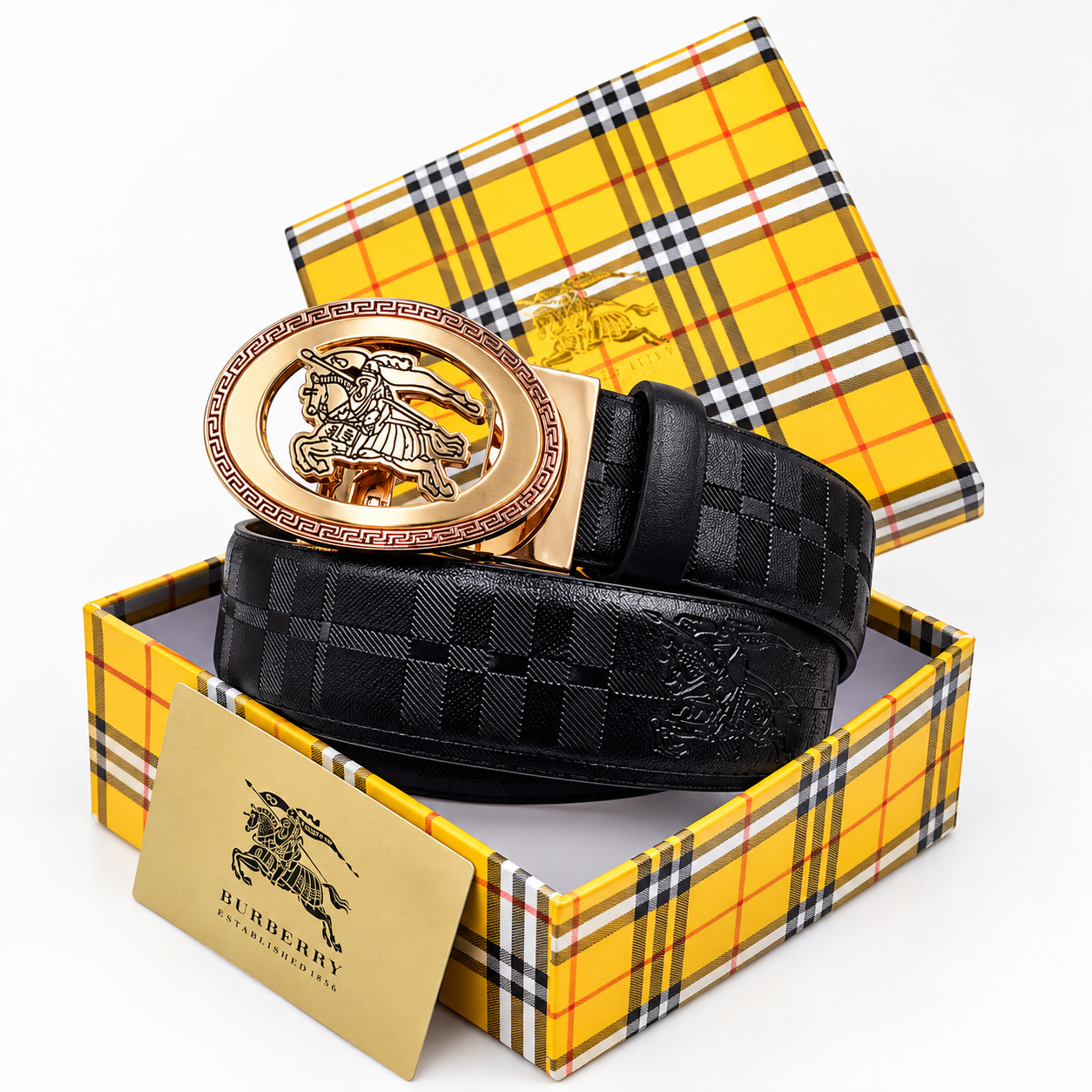 Luxury Men's Leather Belt – Black & Gold Buckle