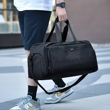 Men's Woven-Pattern Sports Gym Duffle Bag – Waterproof Travel Holdall with Independent Shoe Storage & Wet Item Pocket