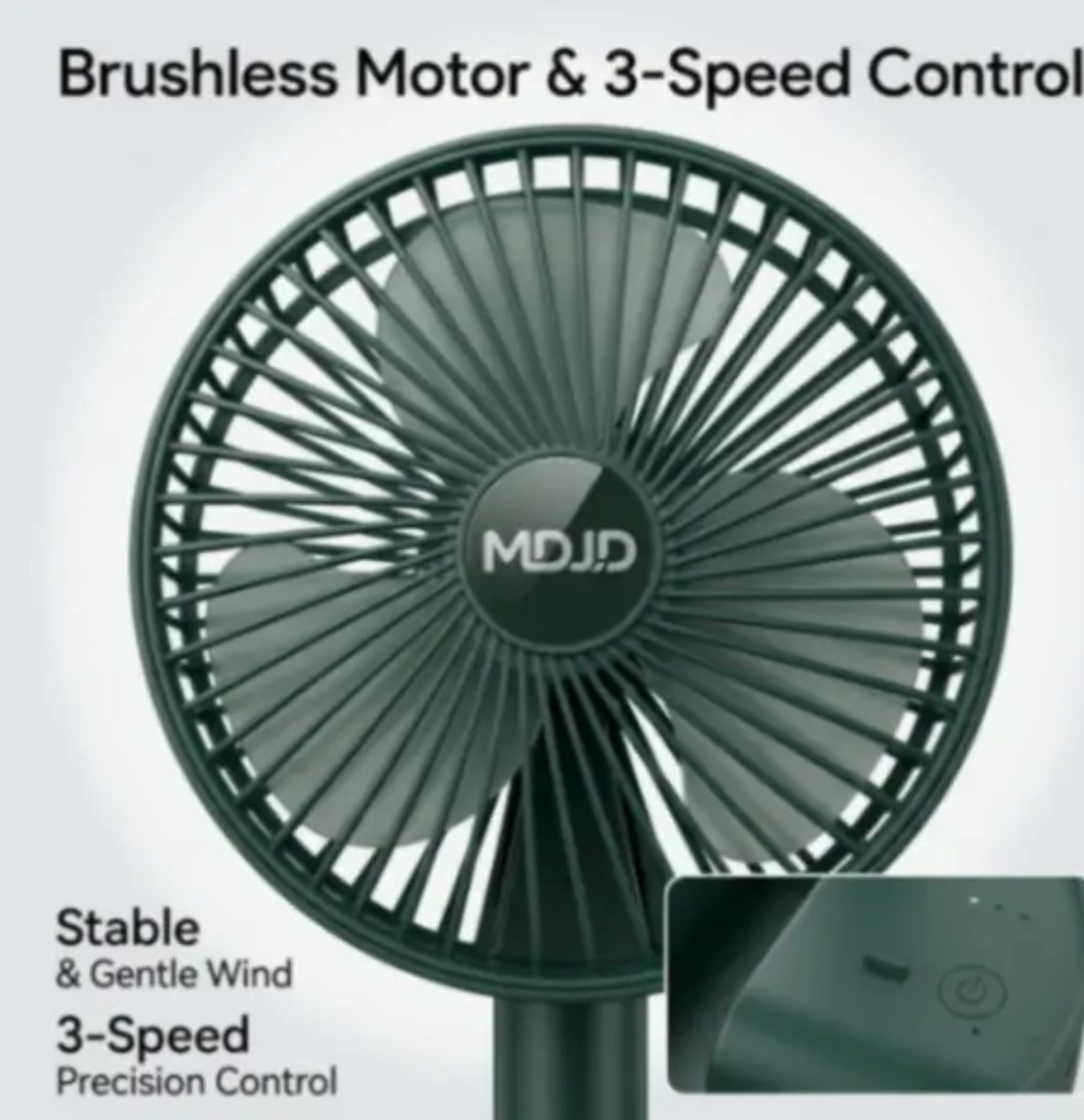 MDJD MJ-21 Portable Rechargeable Foldable Desk Fan – Telescopic Height Adjustment with Phone Holder Base & Quiet Motor
