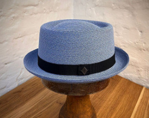Unisex Light Blue Straw Fedora Hat with Black Band