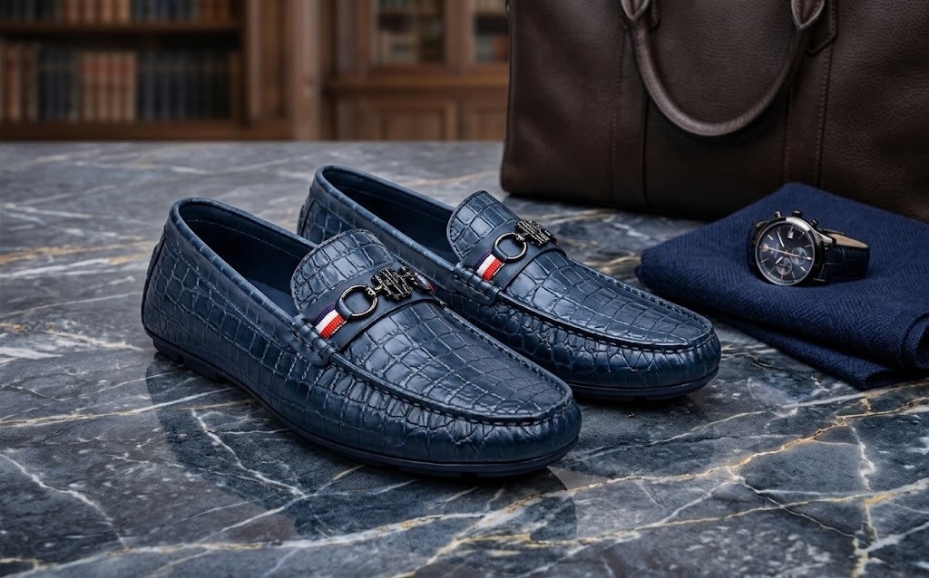 Men's Croco-Embossed Leather Bit Loafers