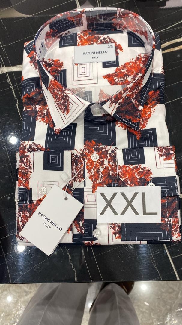 Men's Luxury Geometric & Autumn Leaf Print Long-Sleeve Shirt