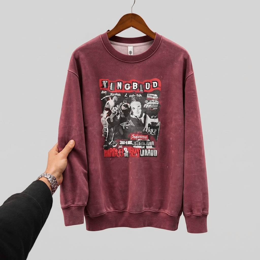 Men's Maroon Graphic Crew Neck Sweatshirt