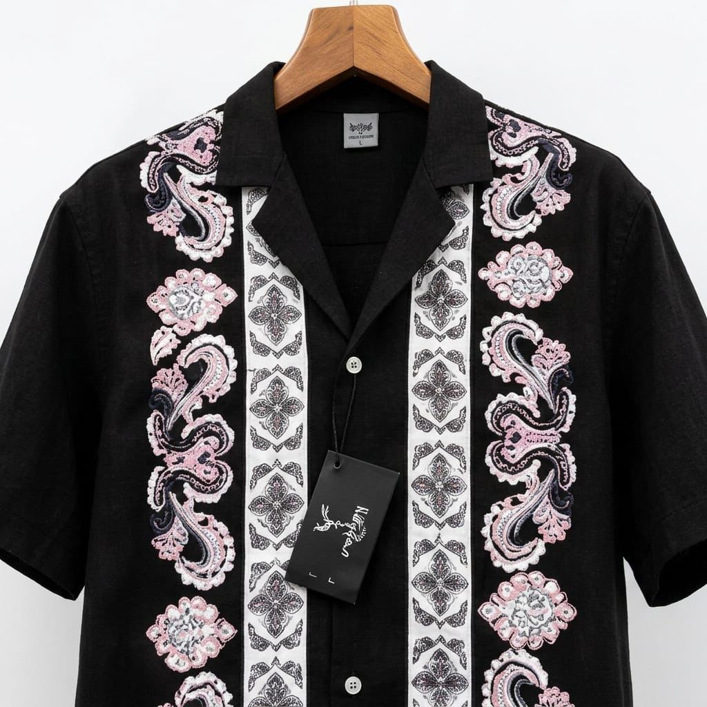 Men's Black Short Sleeve Printed Shirt
