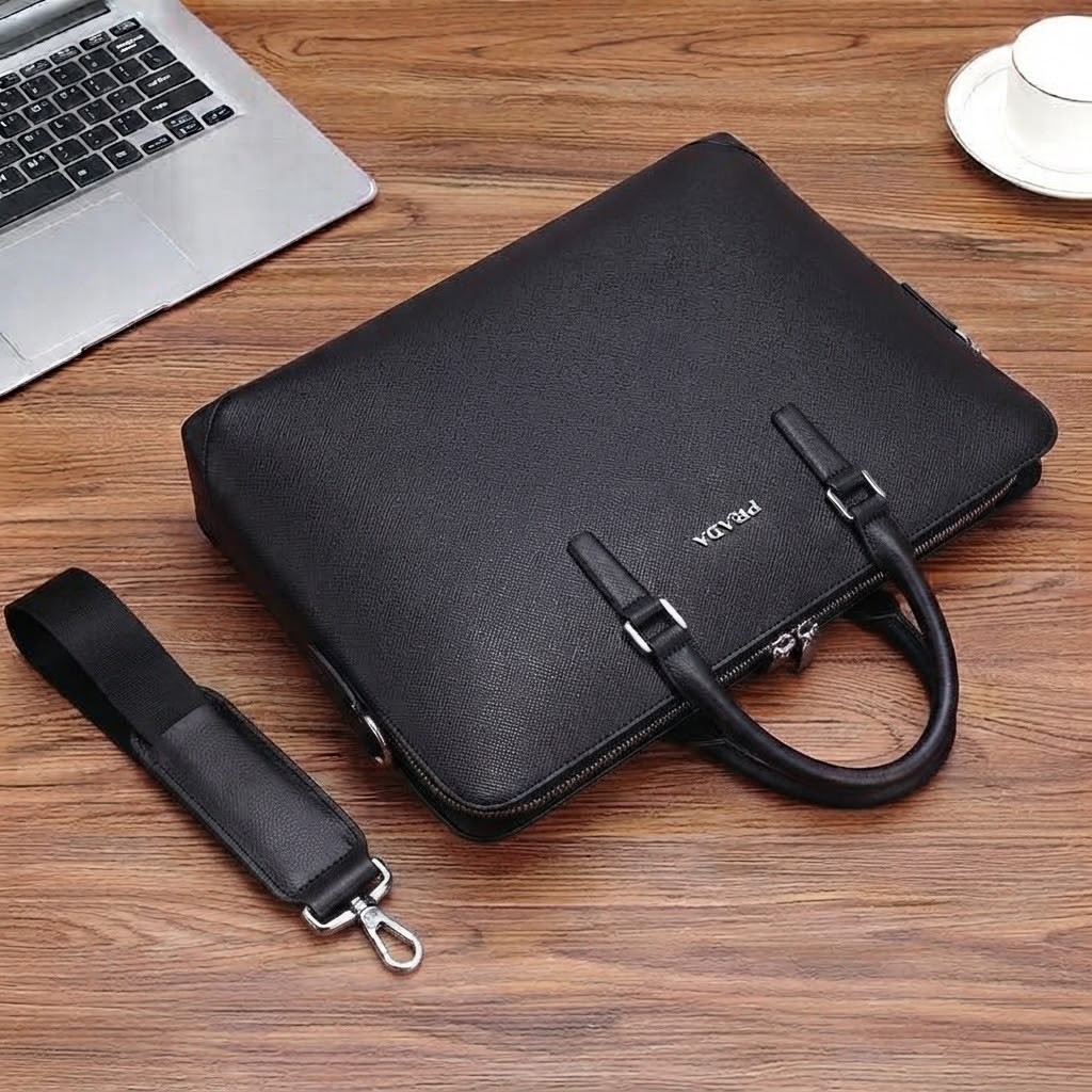 Men's Luxury Black Crocodile Pattern PU Leather Executive Briefcase – Business Portfolio Laptop Bag with Shoulder Strap