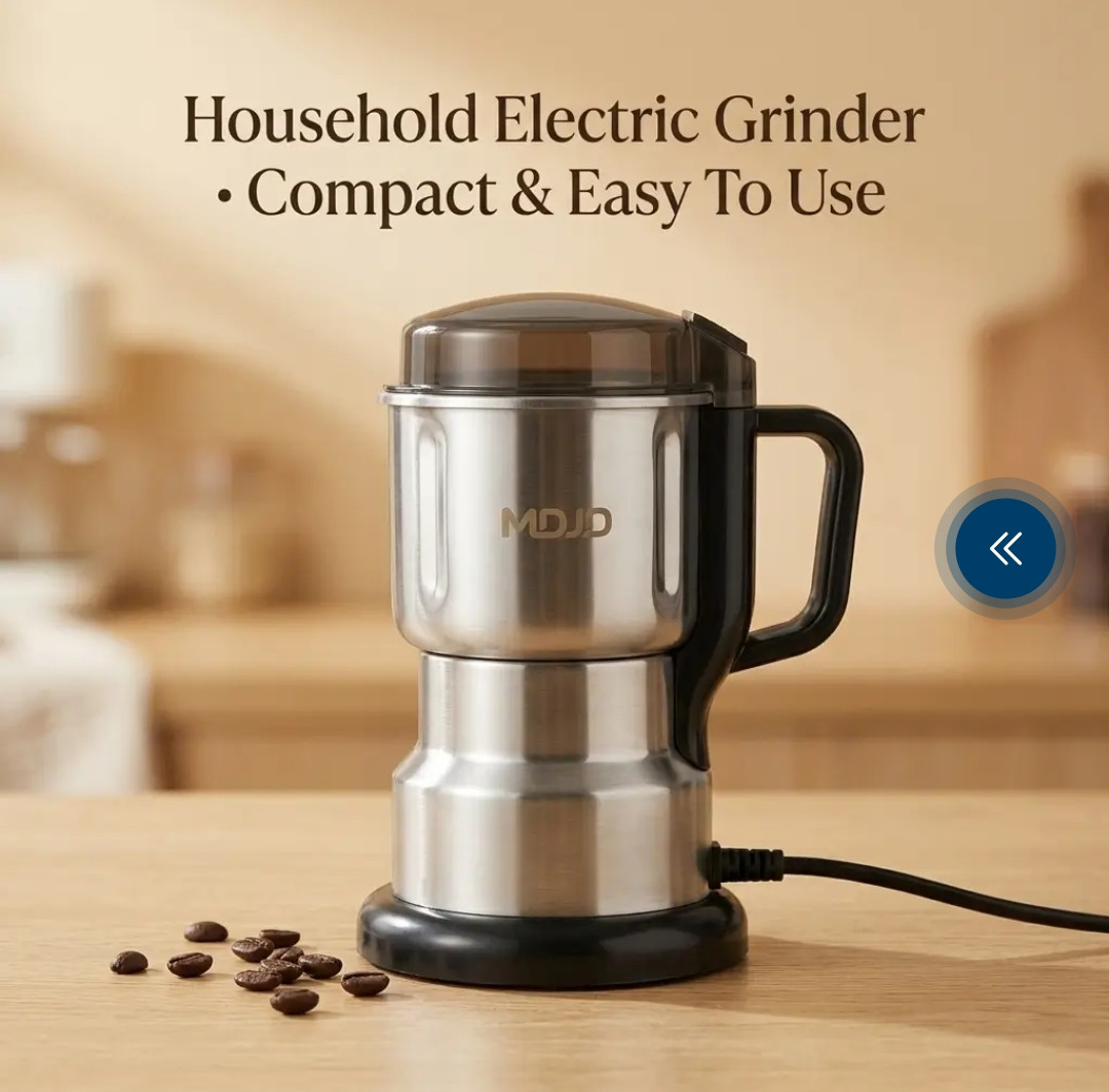 MDJD Compact Electric Spice & Coffee Bean Grinder – Stainless Steel Dry Food Blender with Ergonomic Handle & Transparent Top Cover