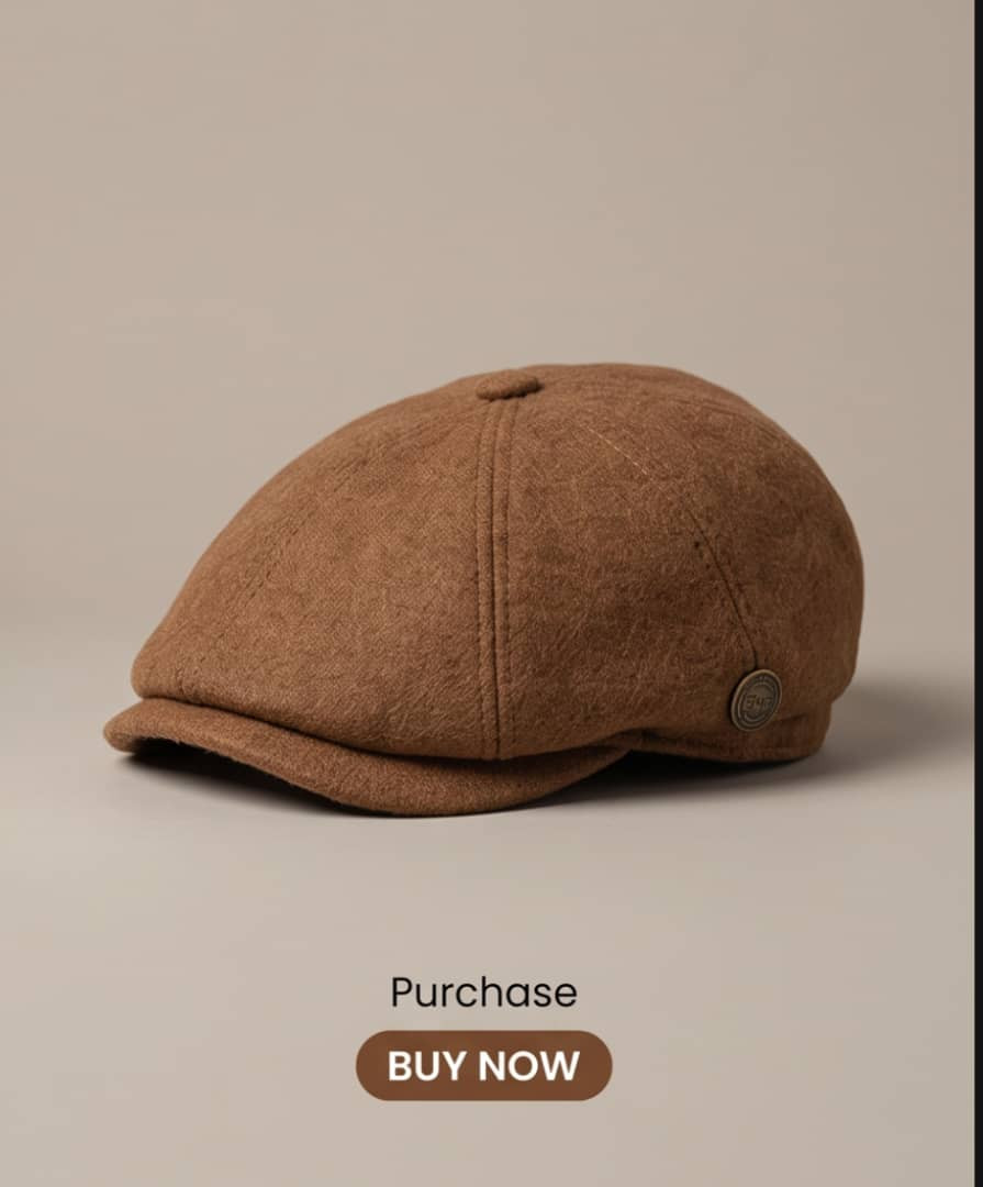 Men’s Classic Brown Flat Cap / Newsboy Cap – Wool Blend (One Size)