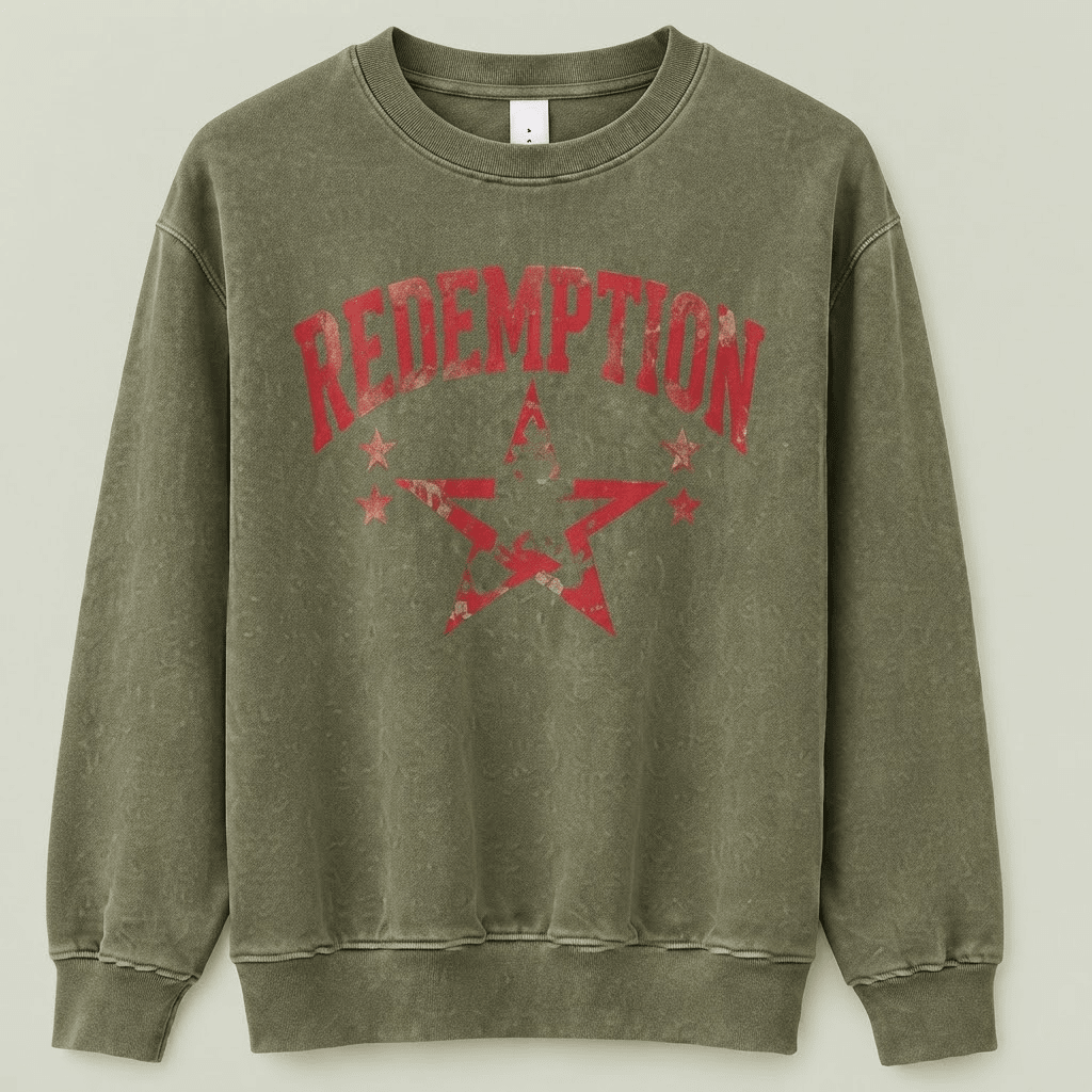 Men's Casual Fleece Sweatshirt – "Redemption" Graphic Crew Neck Pullover