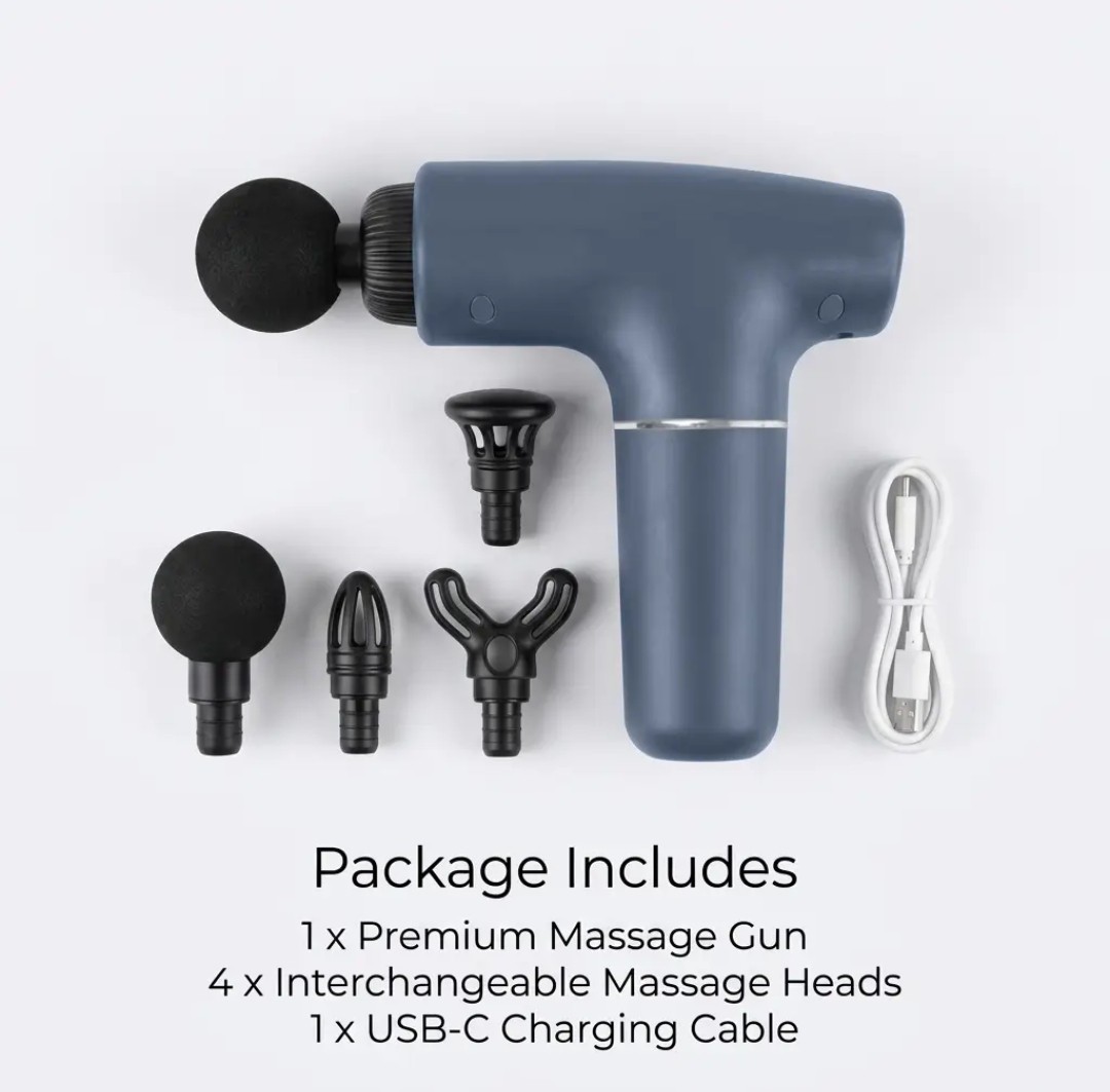 Portable Electric Deep Tissue Percussion Massager Gun – 4 Massage Heads for Back, Neck, Muscle Therapy & Post-Workout Recovery