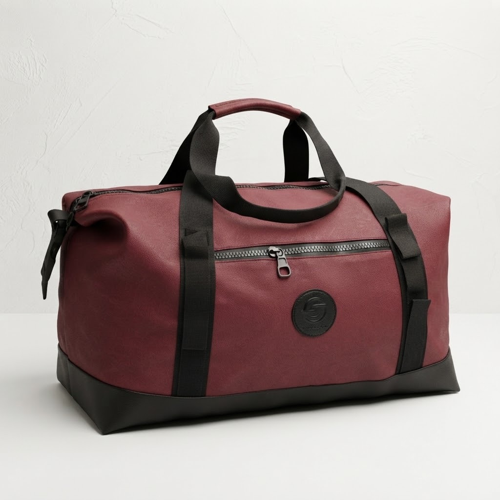 Waterproof Multipurpose Travel Duffel Bag with Black Contrast Base, Front Pocket & Circular Brand Logo