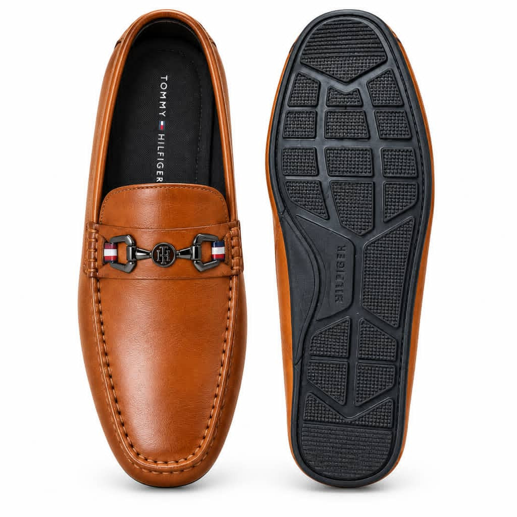 Tommy Hilfiger Men's Brown Leather-Look Horsebit Loafers