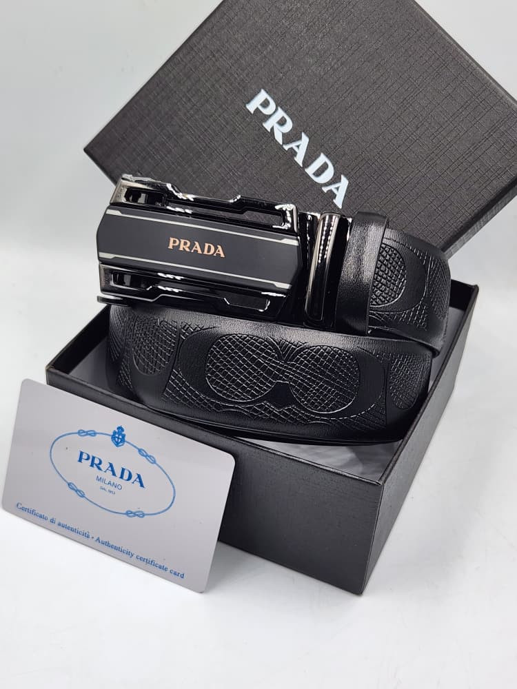 Prada Black Leather Belt – Automatic Logo Buckle