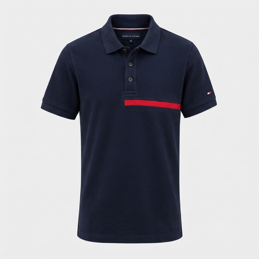Tommy Hilfiger Men's  Short-Sleeve Polo Shirt with Red Stripe