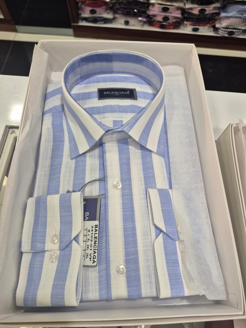 BALENCIAGA Men’s Blue & White Striped Long Sleeve Shirt