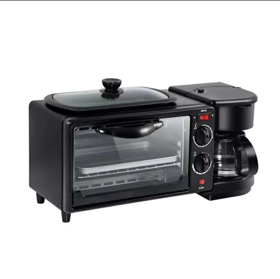 3-in-1 Breakfast Hub – Mini Toaster Oven, Top Non-Stick Frying Griddle Pan & Drip Coffee Pot Maker for Home & Office