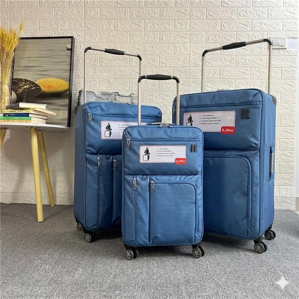 IT Luggage "World's Lightest" 3-Piece Blue Softside Spinner Luggage Set – Small, Medium & Large Travel Suitcases with Wide Frame