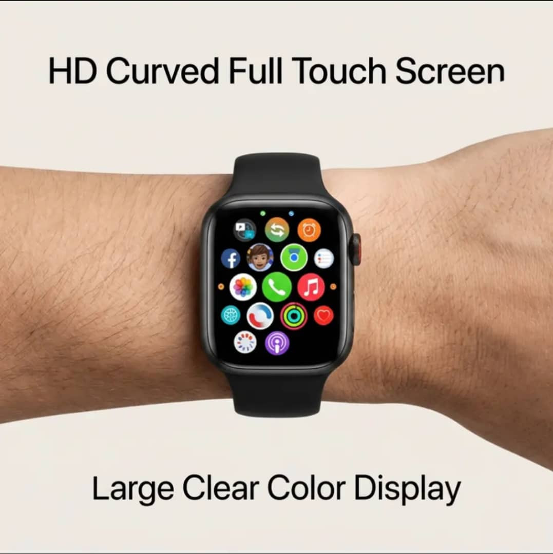 Series 8/9 Smartwatch – Matte Black Aluminum Case with Smooth Silicone Strap, Magnetic Fast Charger, Heart Rate & Fitness Tracker