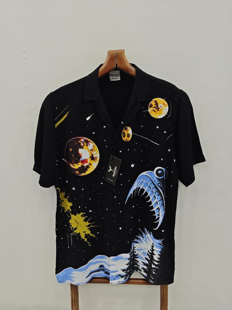 Men's Short Sleeve Space Galaxy Print Button-Up Shirt