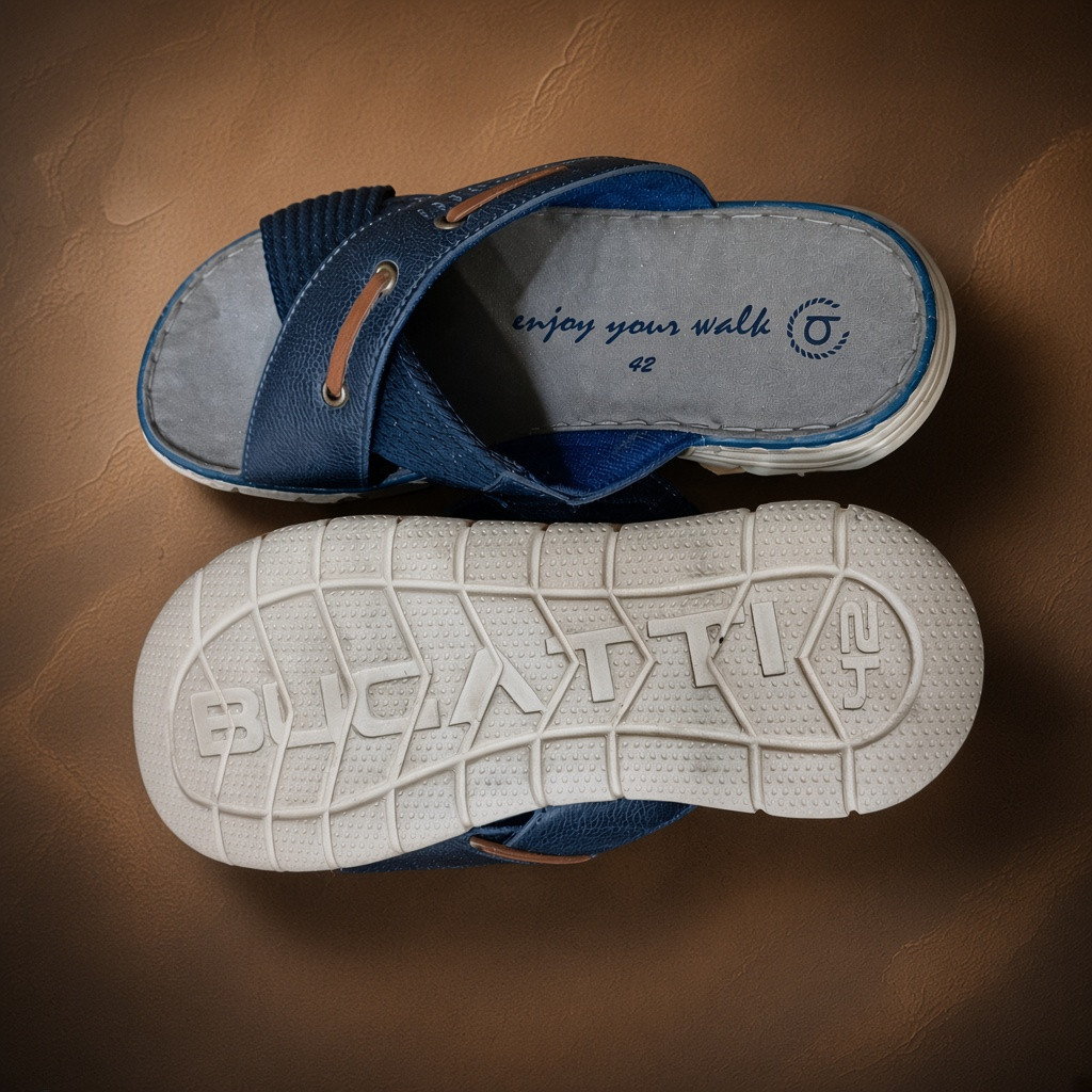 Bugatti Men's Casual Cross-Strap Slip-On Slide Sandals – Navy Blue Comfort Outsol