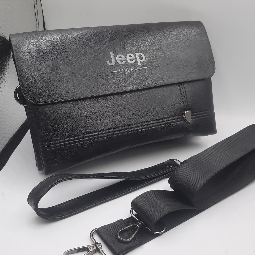 Men's Stylish Black Business & Casual Sling Bag / Shoulder Bag with Flap Cover and Hand Wristlet Strap