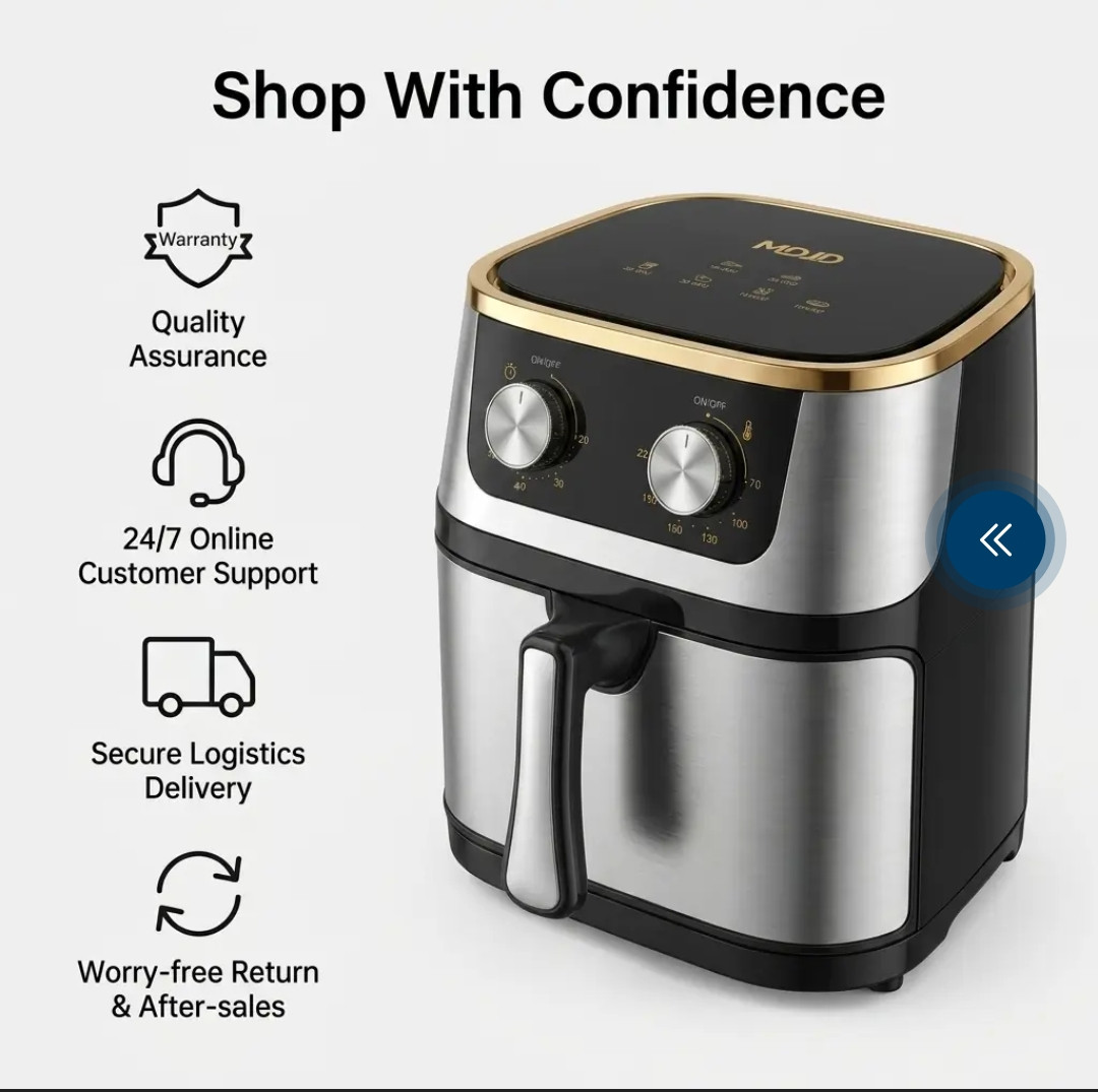 MDJD 12 Litre Extra Large Digital Air Fryer – 1400W High Power Family Capacity, Stainless Steel Oil-Free Electric Deep Fryer & Oven