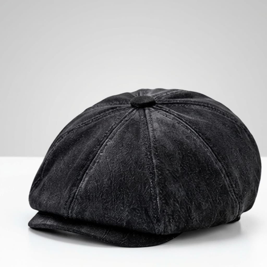 Classic Black Newsboy Cap – Vintage Flat Cap for Men & Women
