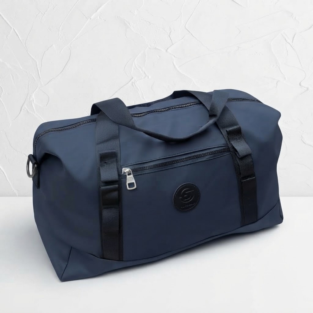 Waterproof Multipurpose Travel Duffel Bag with Black Contrast Base, Front Pocket & Circular Brand Logo