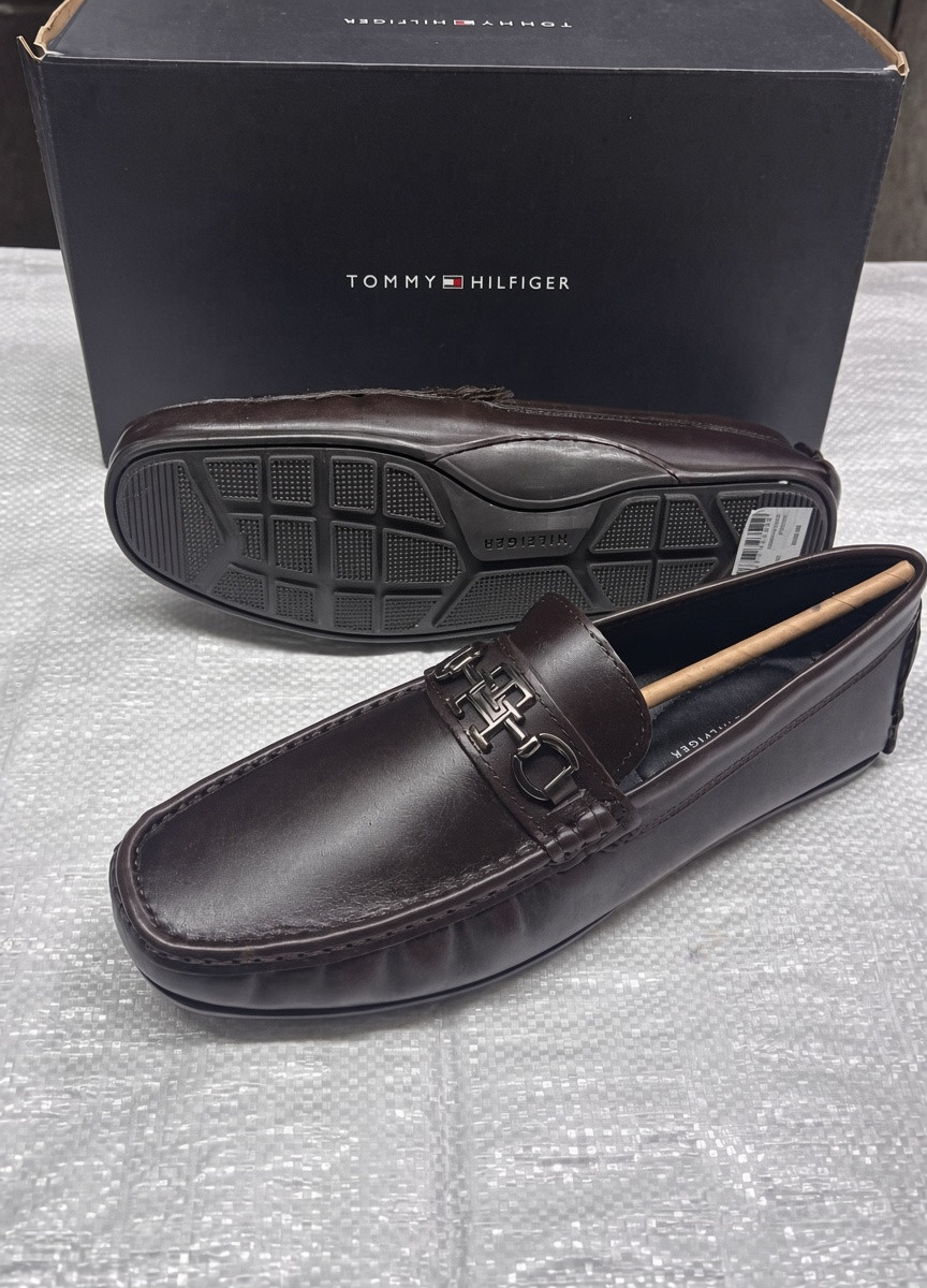 Tommy Hilfiger Men’s Dark Brown Leather Driving Loafers